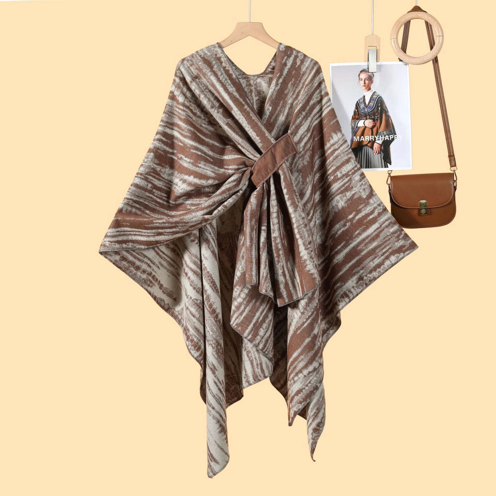 Sciarpa-mantella da viaggio da donna con cardigan caldo in stile retr¨°