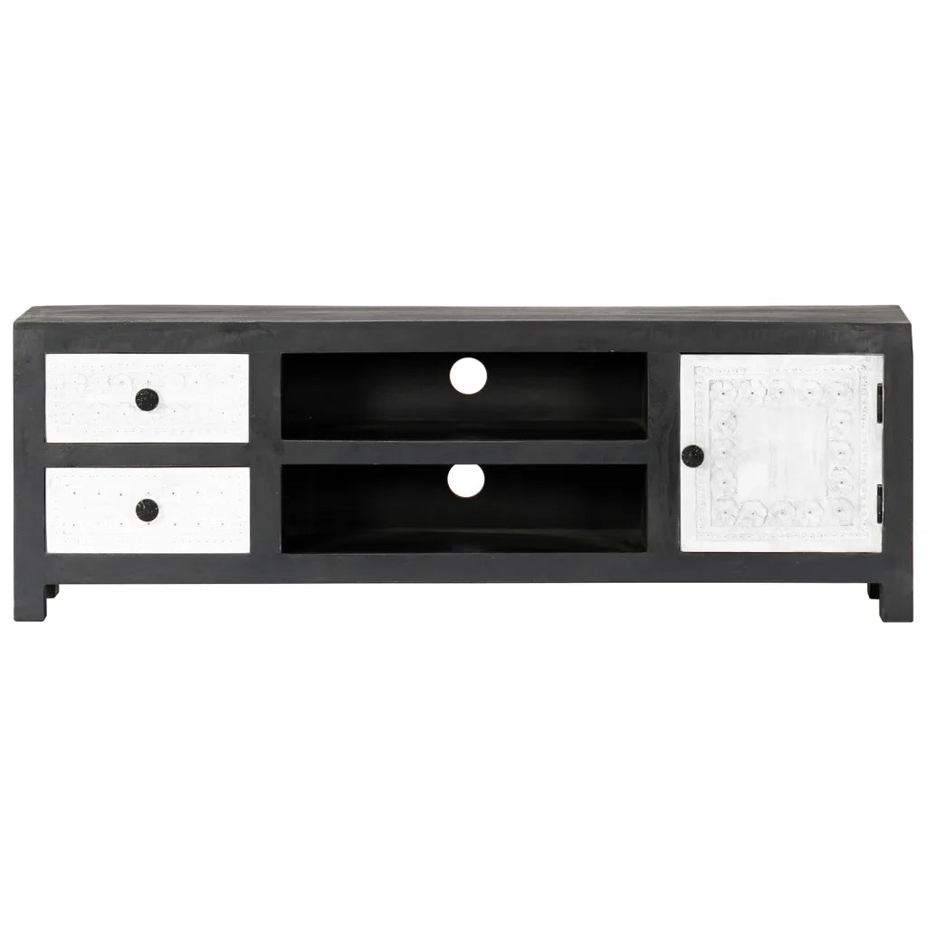 Mobile TV Intagliato a Mano Grigio Bianco 120x30x40 cm in Mango 282723