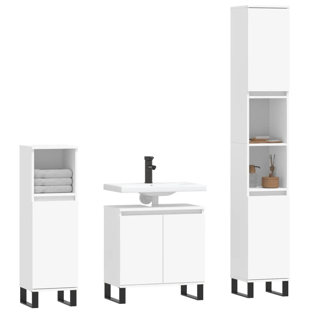 Set di Mobili da Bagno | Armadio da bagno 3 pz Bianco in Legno Multistrato