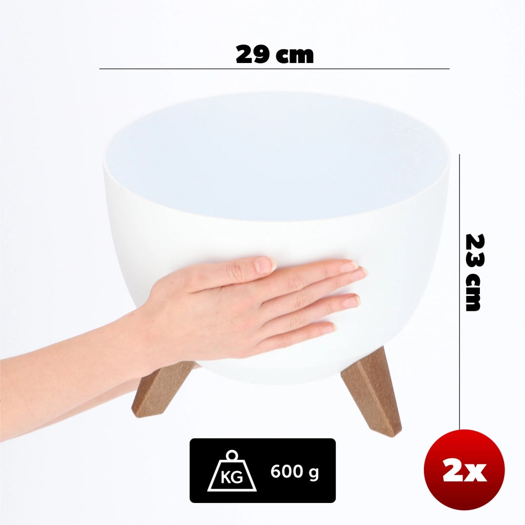 Vaso da fiori KADAX, fioriera, coperchio, gambe, inserto, supporto per fiori, 29 cm, bianco, rotondo, 2 pezzi.