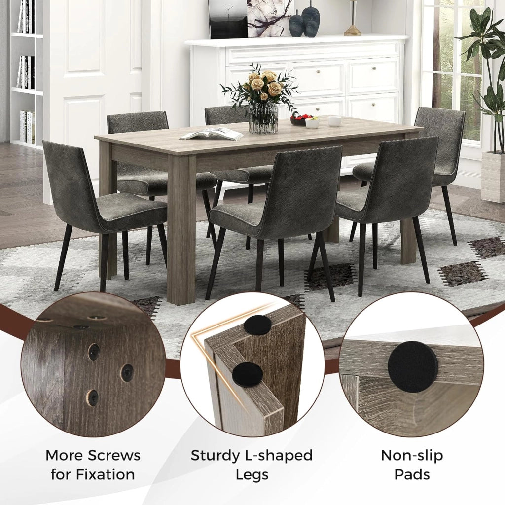 Tavolo da Pranzo da 160 cm per 8 Persone, Tavolo da Pranzo Fisso con Robuste Gambe a L, Tavolo Moderno per Cucina e Sala da Pranzo, Nero (Grigio)