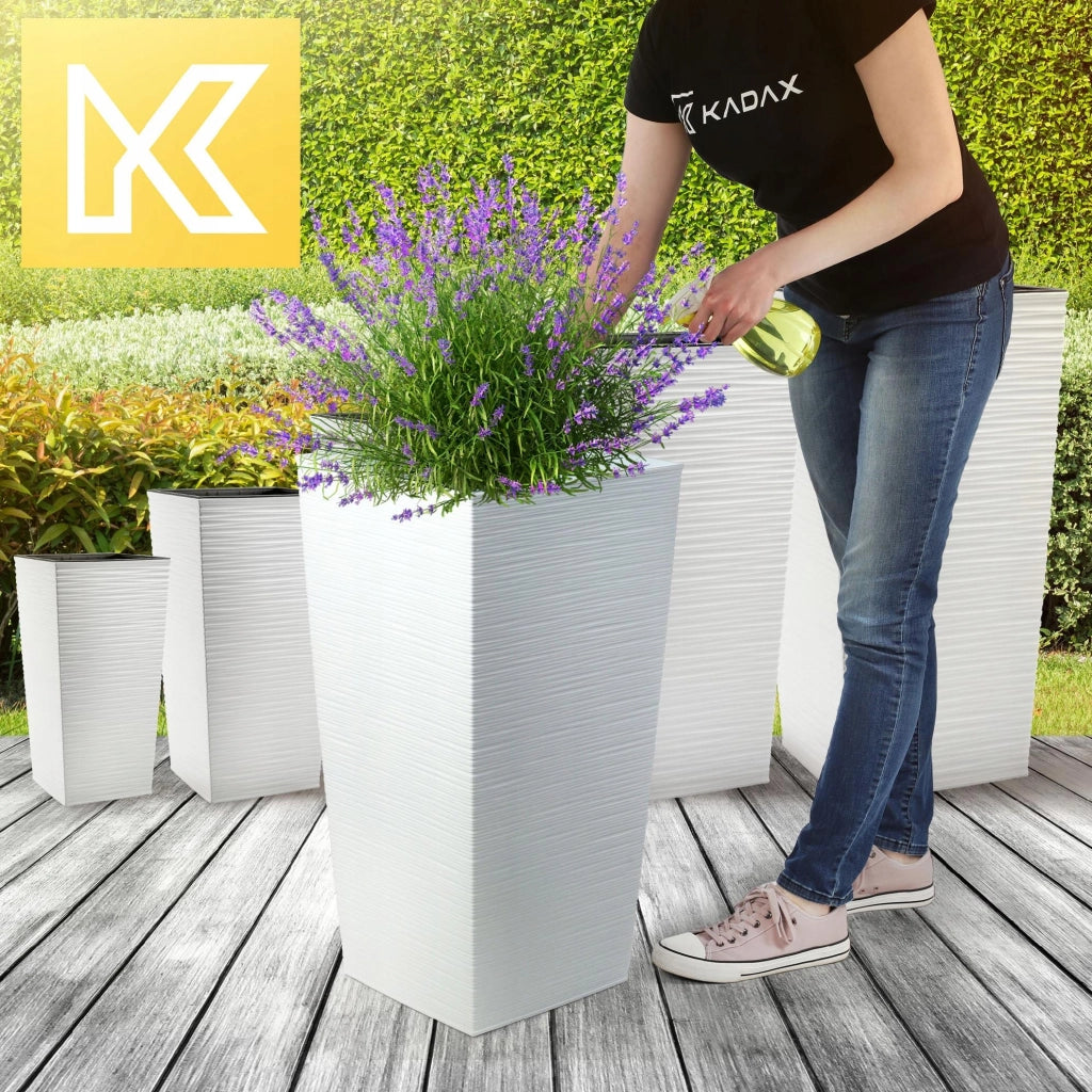 Vaso da giardino KADAX con inserto per fiori, grande e alto, 34x68 cm, bianco.