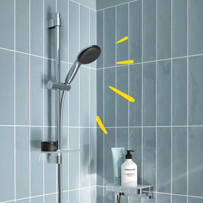 Set doccia con soffione a 2 getti, asta 60 cm, flessibile e mensola - GROHE Vitalio Start 110 26952001 - Risparmio idrico - Cromo
