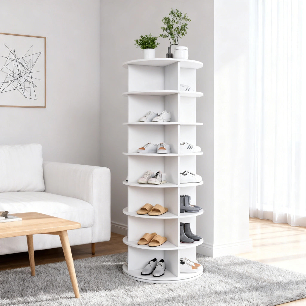 SCARPIERA Girevole 60x60x161 cm PVC Bianco 7 livelli