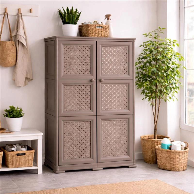 ARMADIO 3 MODULI WENGÉ 79X43X125 CM CON ANTA TRAFORATA – MOBILE ALTO SALVASPAZIO PER ZONA GIORNO E BALCONE