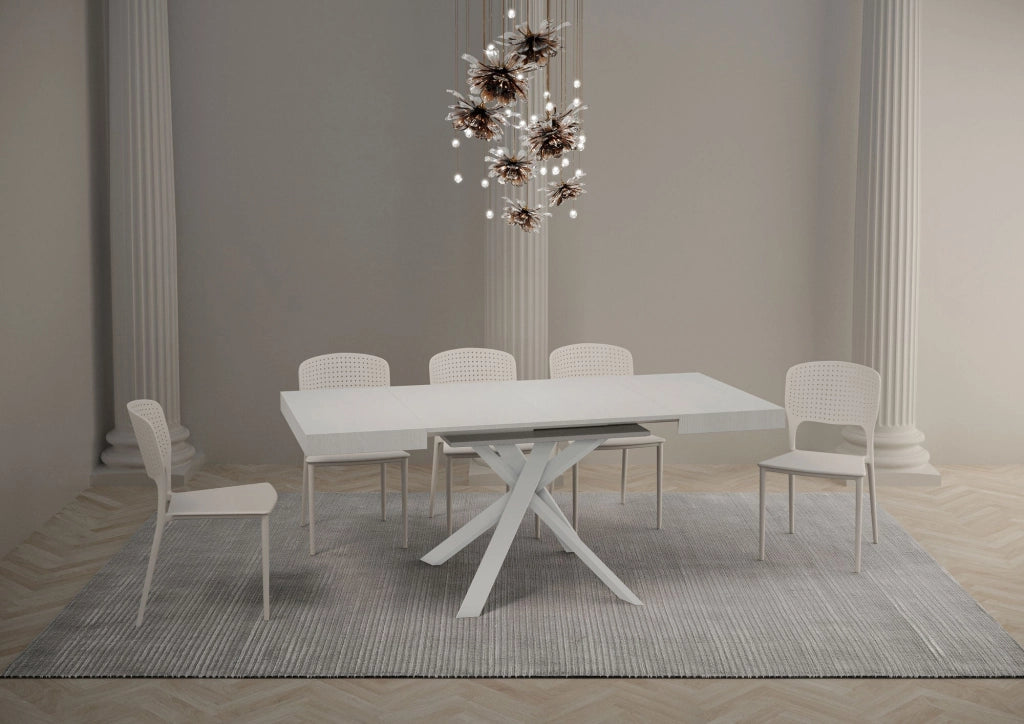 Tavolo Allungabile 90-194x90x76 cm Clerk Bianco Frassino Gambe Bianche