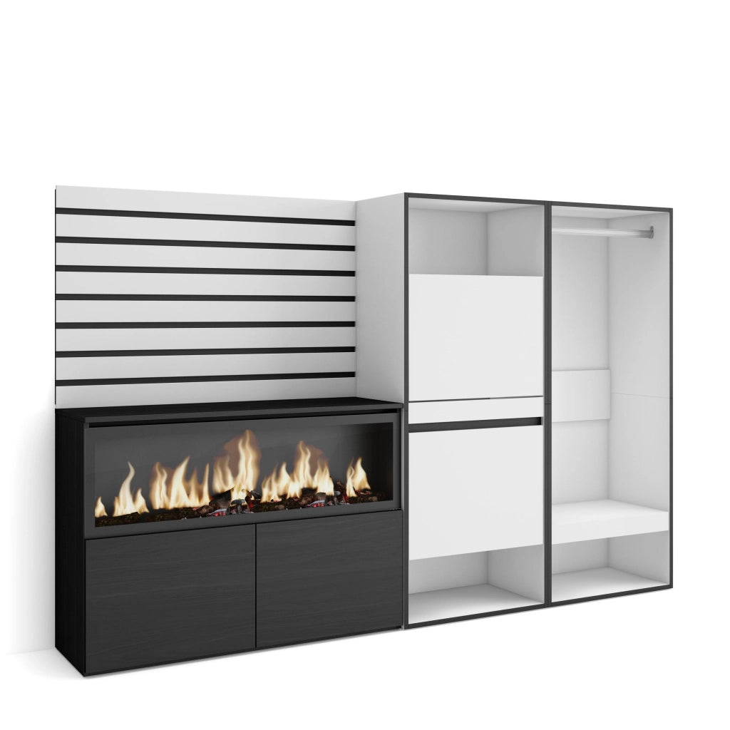 Credenza, 227x35x145cm, Camera da letto, Camino elettrico XXL, Scarpiera, Armadio Aperto, Bianco RF3386