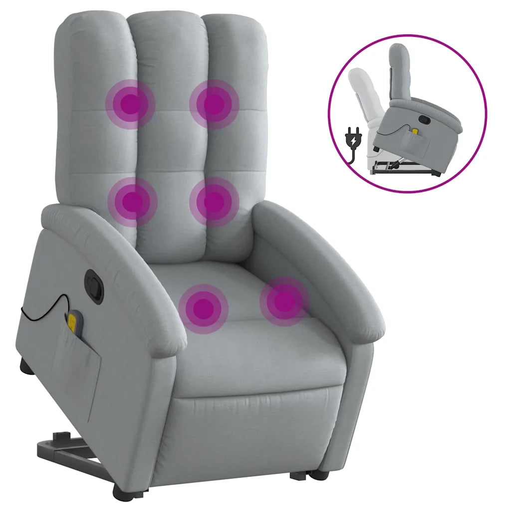 Divano Sedia-Poltrona Alzapersona Massaggi Reclinabile Grigio Chiaro Tessuto 332810