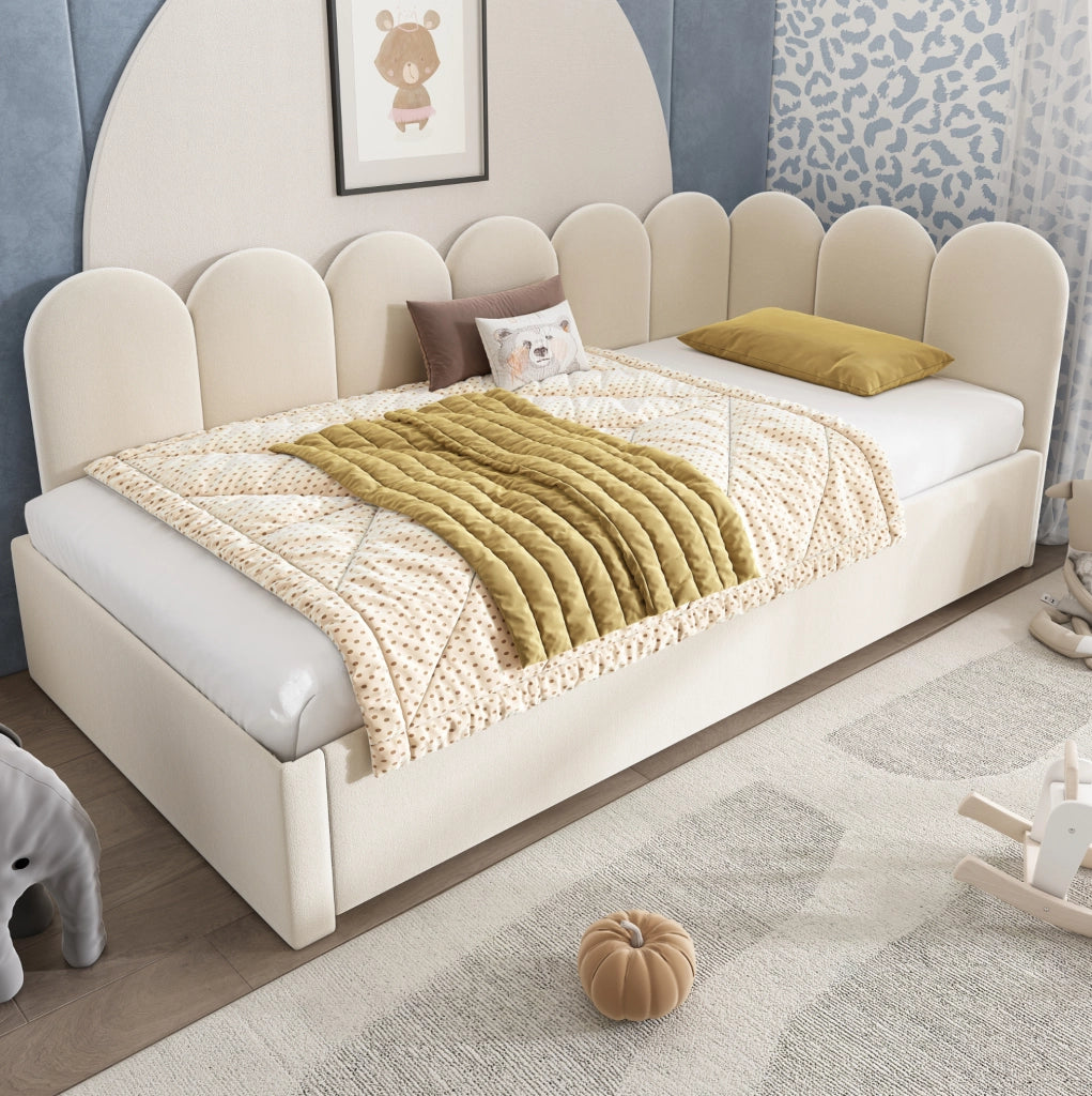 Letto daybed imbottito beige 90x200 cm con letto estraibile 90x190 cm