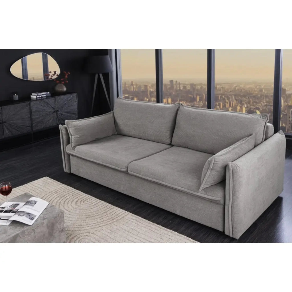 Divano dritto CALDERO grigio scuro convertibile con contenitore – Divano letto in velluto a coste con storage integrato