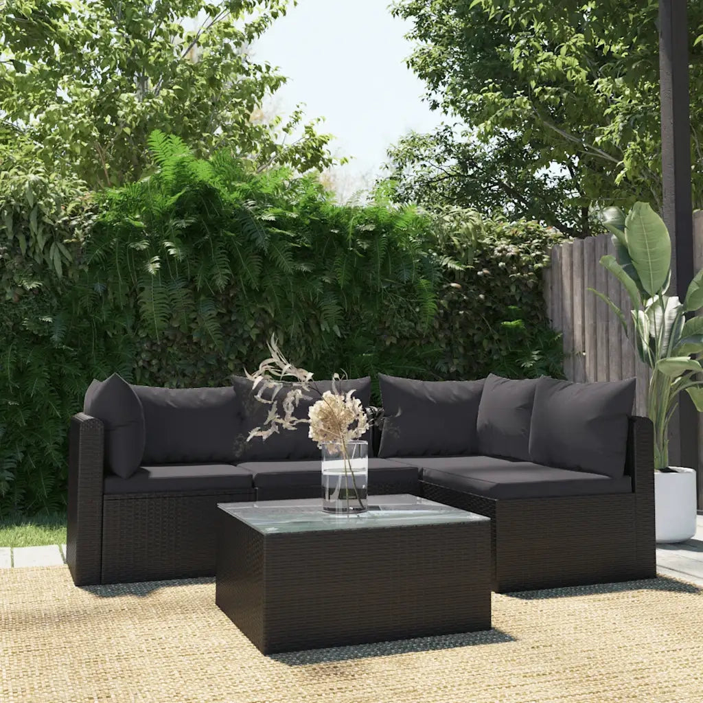 Set Divani da Giardino 5 pz con Cuscini in Polyrattan Nero cod mxl 61992