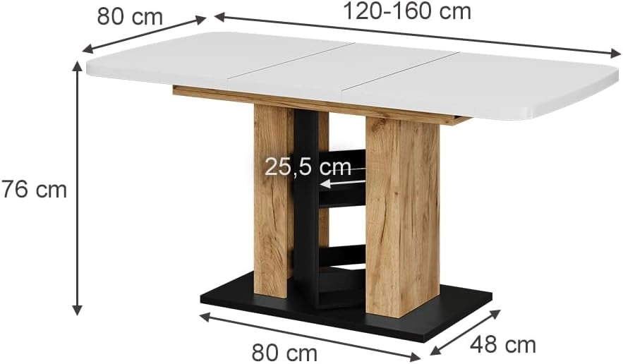 tavolo da pranzo allungabile Fenaro, Rovere bianco/dorato, 120 x 80 cm, allungabile con estrazione sincronizzata per lunghezza tavolo variabile