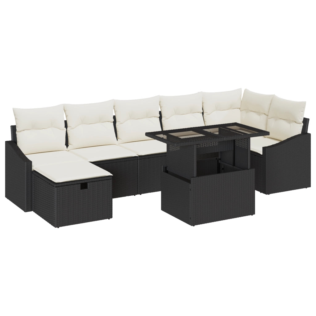 Set di Divani da Giardino a 8 Pezzi con Cuscini Black Poly Rattan