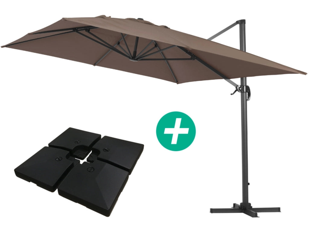 Ombrellone decentrato in alluminio SUN 4 - Rettangolare - 3 x 4 m - Talpa - Piastrelle incluse