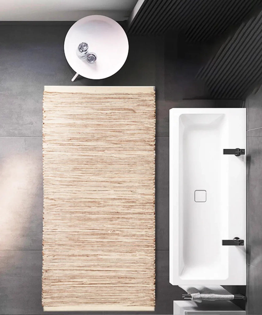 Tappeto NATURAL GRIGIO cm.55x180 tinta unita effetto naturale 100% cotone, tappetino bagno stuoia cucina multiuso lavabile in lavatrice