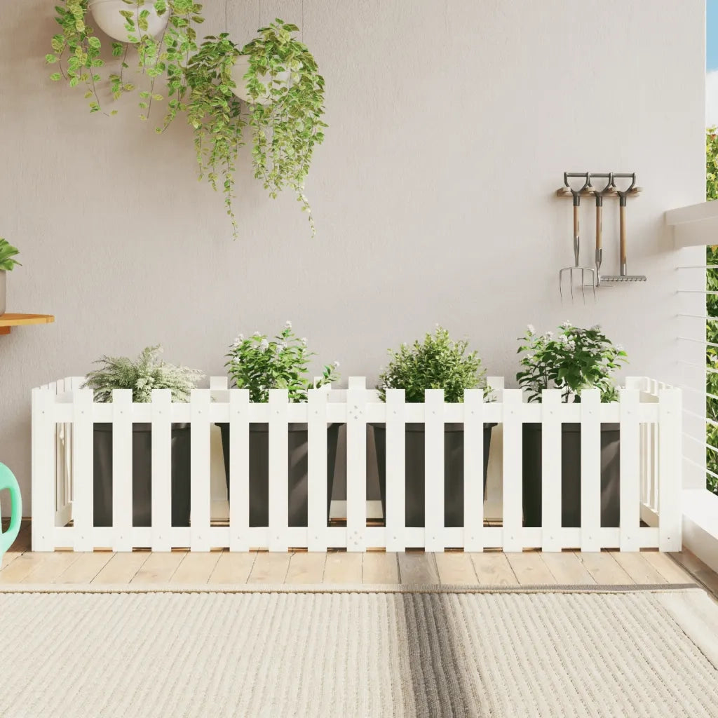 Fioriera | Cassetta per fiori | Vaso Giardino a Recinzione Bianca 200x50x50cm Massello Pino