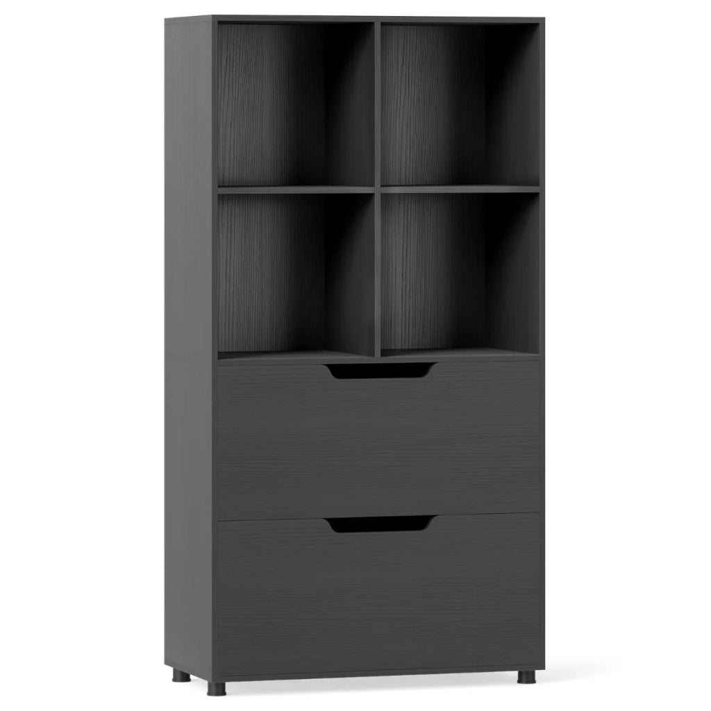 Libreria con 4 scomparti e 2 cassetti 70 x 33,5 x 130 cm sicurezza rinforzata stile moderno legno nero 20_0019004