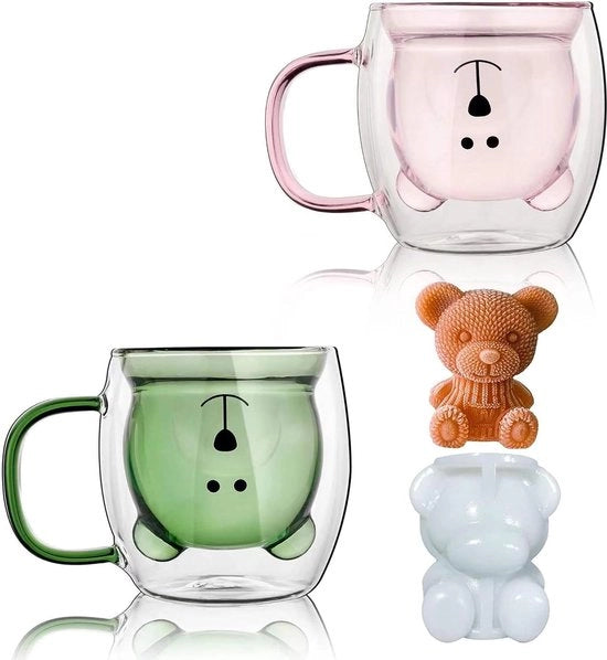 Set di bicchieri da caffè da 2 pezzi - Tazza da 8 Oz - bicchiere a doppia parete - tazza da caffè con manico - bicchiere isolante per espresso - bicchiere da caffè per biberon - regalo per donna uomo - colore rosa verde