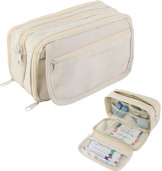 Etui per bambini, 22 * 8 * 12 cm, etui robusto con molteplici scomparti, portatile e esteticamente accattivante per scuola, ufficio e casa (beige)
