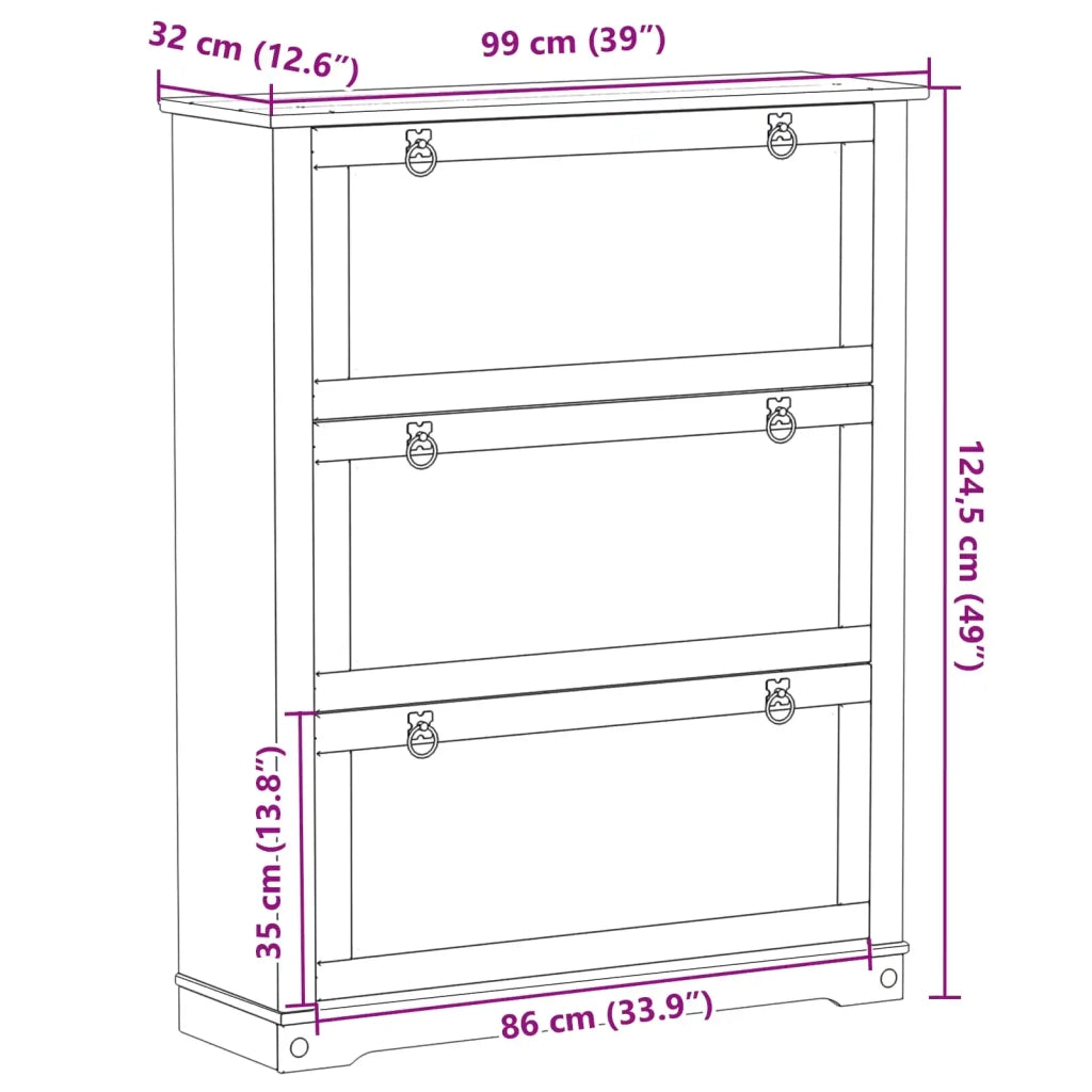 Mobile per scarpe Corona Bianco 99 x 32 x 122 cm Pino massello