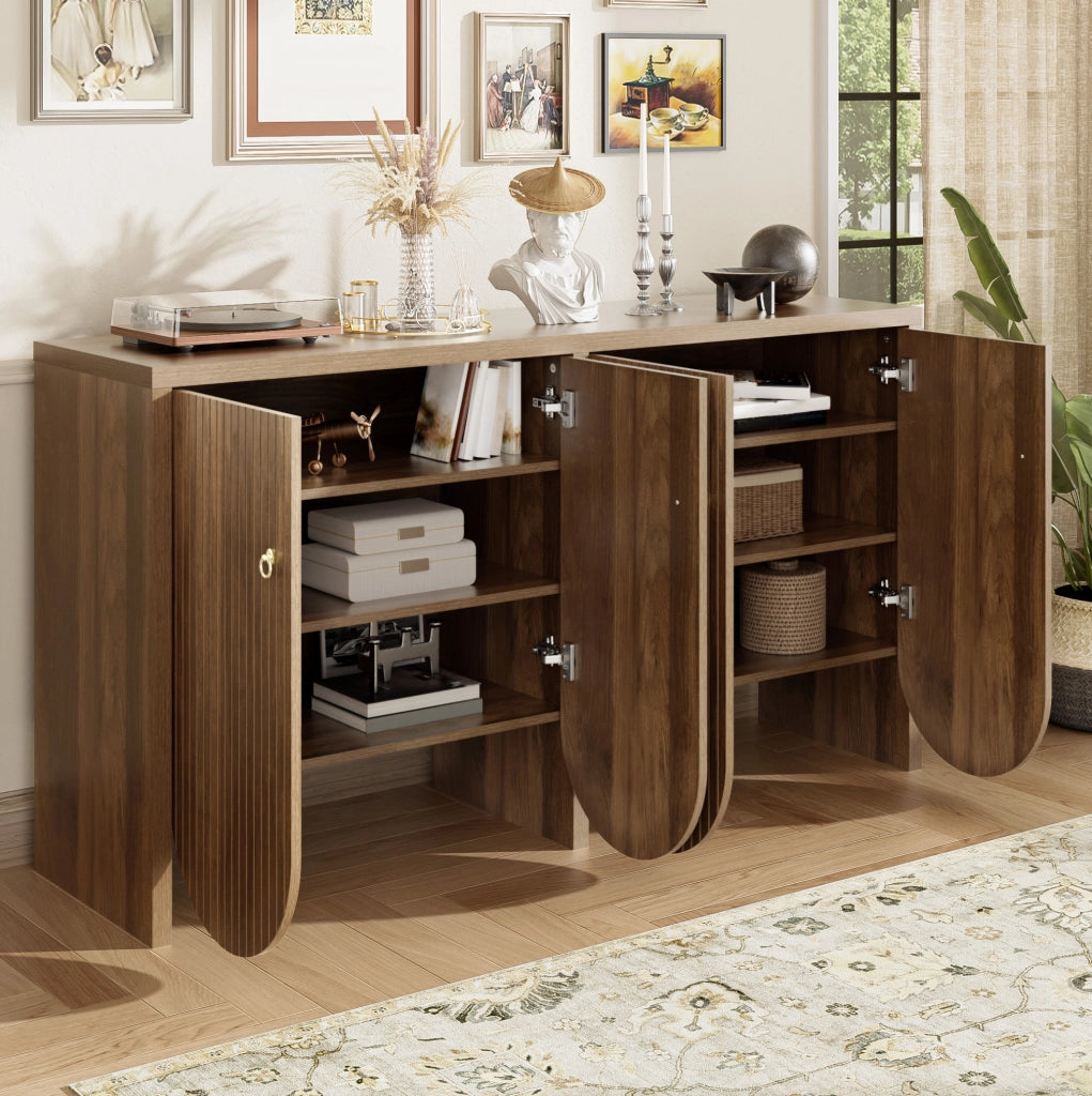 Credenza 147x40x80 cm con 4 ante e ripiani regolabili in MDF; noce
