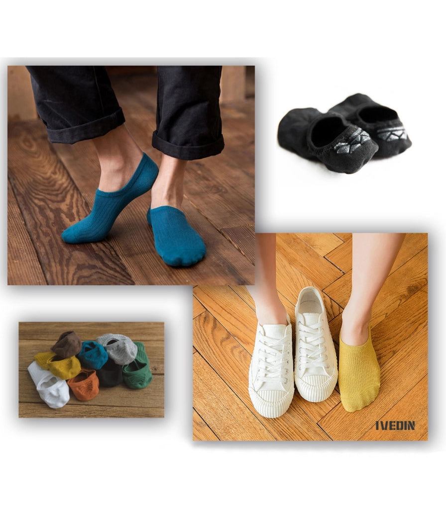 Calzini Invisibili Sottili Antiscivolo in Cotone Unisex | Silicone Antiscivolo sul Tallone | Taglia 36–43 EU