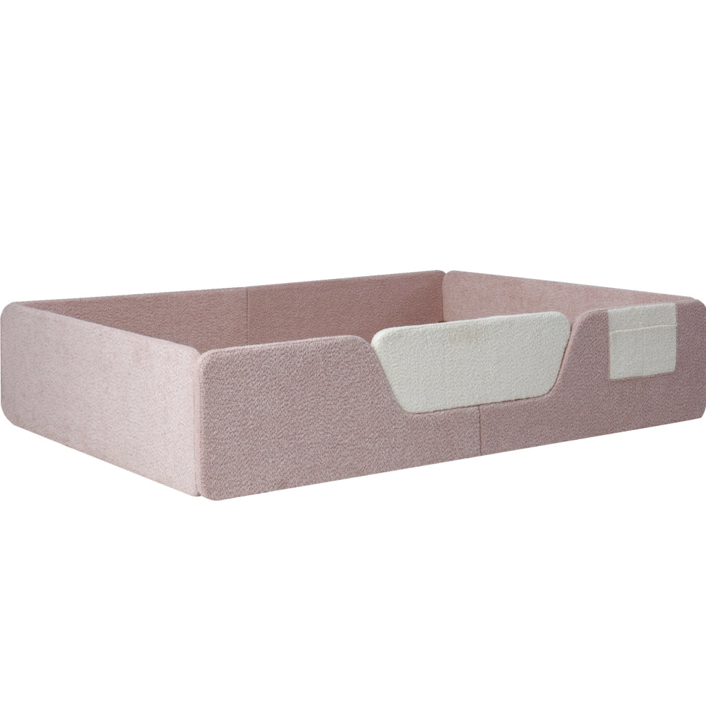 Letto imbottito 140x190 cm con sponde rimovibili e tasca laterale in velluto rosa
