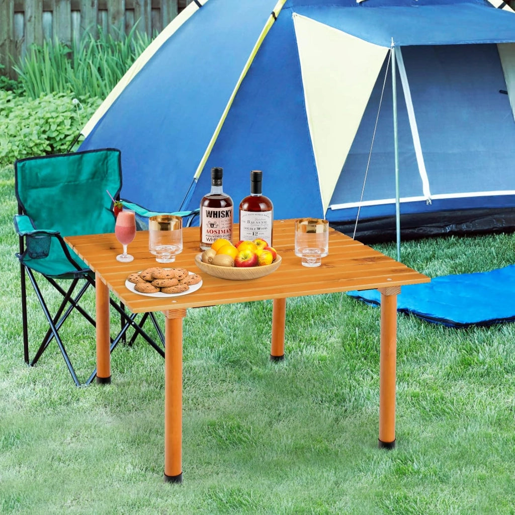 Tavolo da Campeggio Pieghevole per Esterni, Tavolo Picnic in Legno con Borsa Portatile, Tavolo da Campeggio Multifunzione per Spiaggia, Picnic, Pesca, Barbecue, 69 x 69 x 42 cm (Naturale)