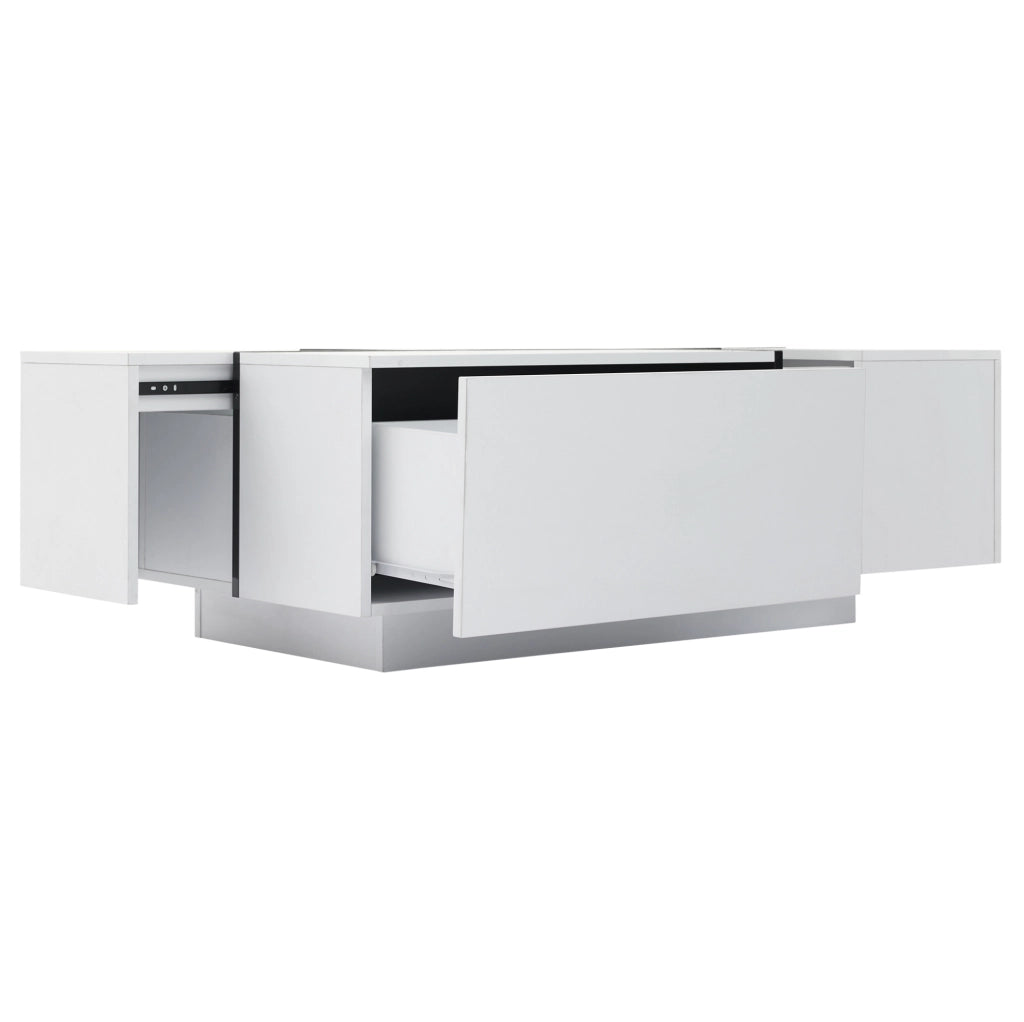 Tavolino da caffè 100x60x40 cm con 4 cassetti e piano lucido in truciolare bianco e nero