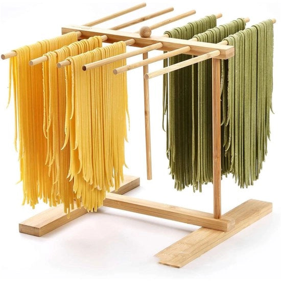Pasta Droger Vouwbaar - 12 Stangen - Design Compatto - Ideale per Pasta Fresca - Qualità Alta in Bambù - Pasta Rek