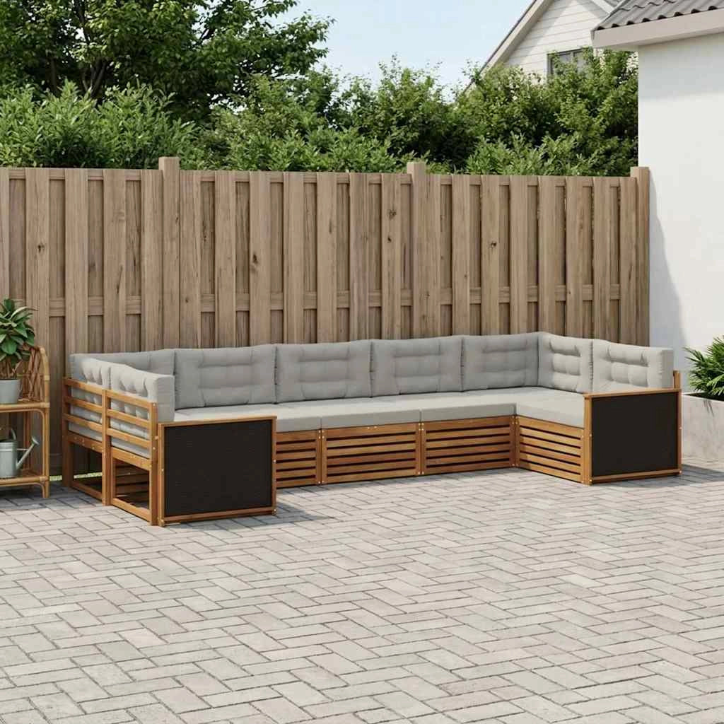 Set di divani da esterno 7 pz Naturale e Grigio Chiaro 3383794