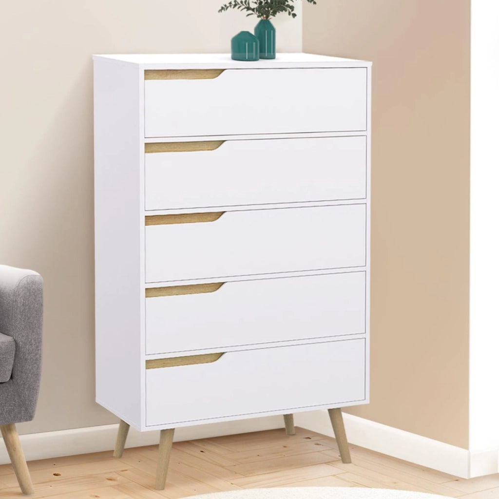 HELSINKI Cassettiera a 5 cassetti da 60 cm Chiffoniera scandinava bianca