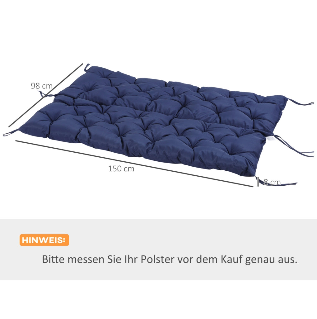 Cuscino per panca blu 150 x 98 x 8 cm con sei lacci