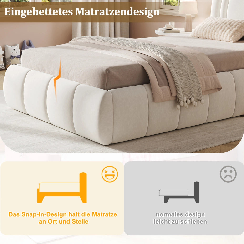 LETTO Contenitore per bambini 90x200 cm in velluto beige con rete a doghe