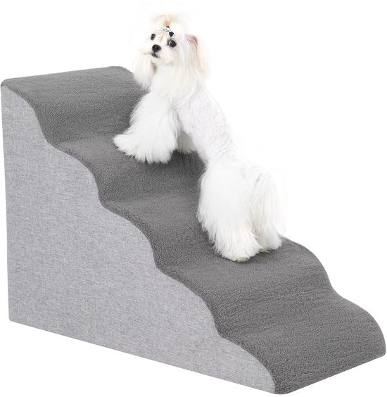 Trappola per cani per piccoli cani, 5 gradini, trappola per cani, inclinazioni per letto a soppalco, trappola di gomma spugnosa alta densità, lavabile trappola per cani e gatti (5 gradini - grigio)
