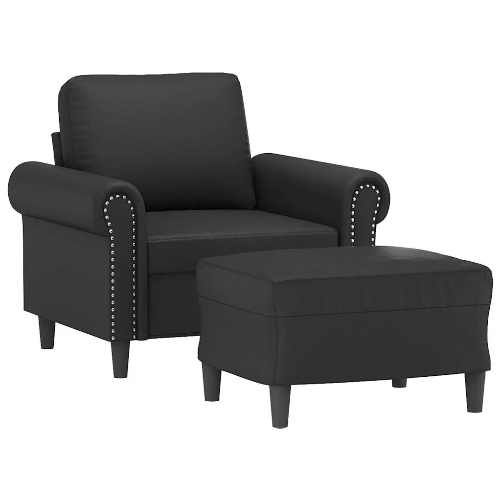 Poltrona | Sedia Relax con Poggiapiedi Nero 60 cm in Similpelle