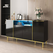 OKWISH Madia con 4 Ante e 1 Cassetto, LED, Finitura Lucida, per Soggiorno o Sala da Pranzo, MDF, 150x40x80 cm, Nero
