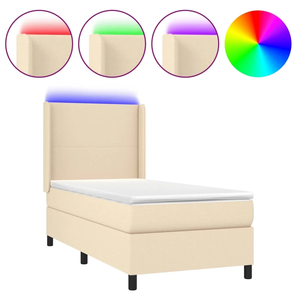 Letto a Molle con Materasso e LED Crema 90x200 cm in Tessuto cod mxl 63571