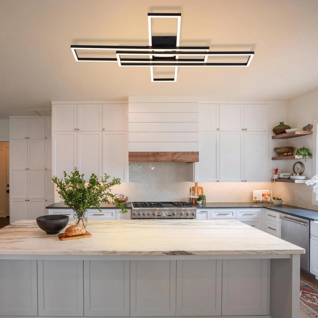 ZMH Lampada da soffitto plafoniera LED 56W nera dimmerabile telecomando design rettangolare per camera letto cucina