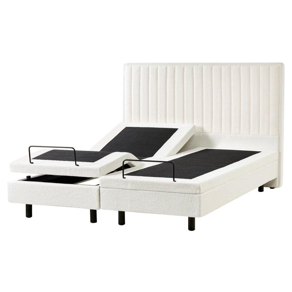Letto matrimoniale Tessuto bianco sporco regolabile Elettricamente con Telecomando 160 x 200 cm camera da letto cameretta