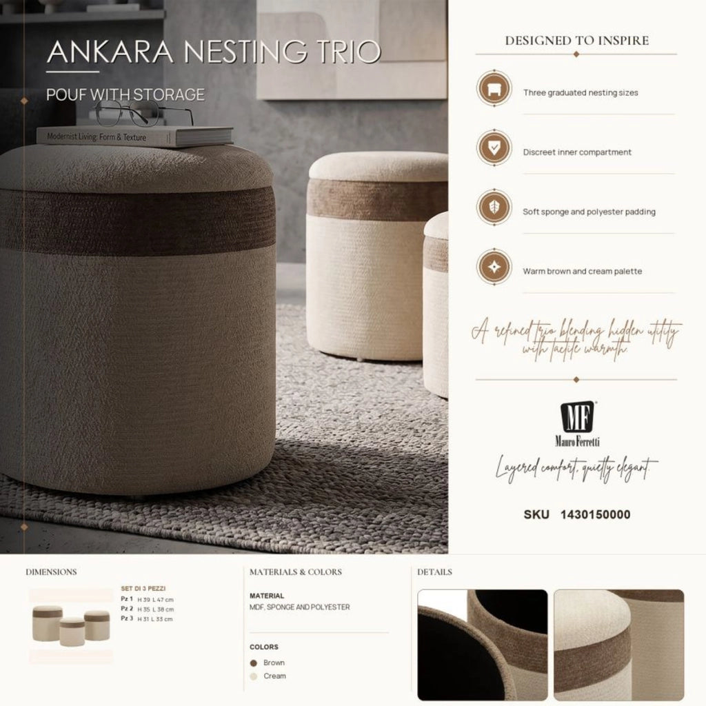 Set di 3 pouf contenitore stile nordico