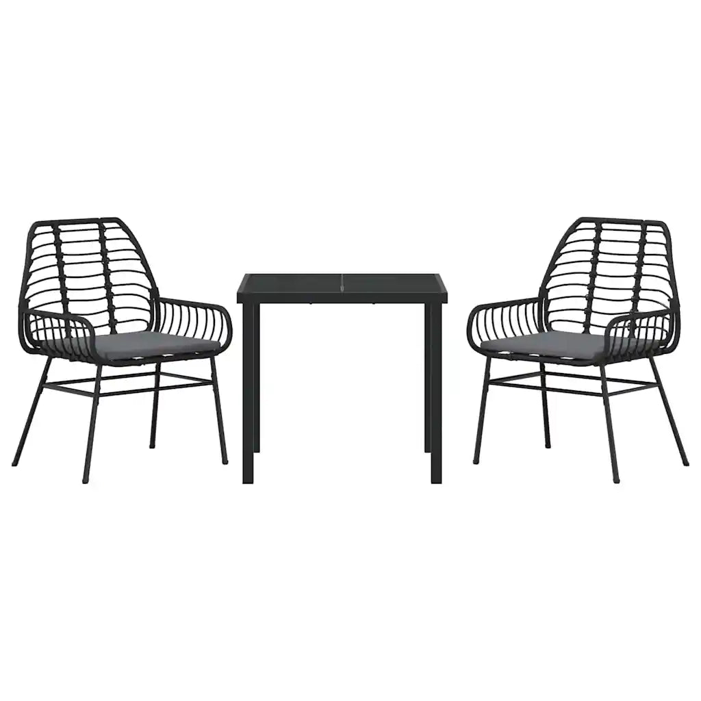 Set da Pranzo per Giardino 3 pcs Nero polyrattan 3380855