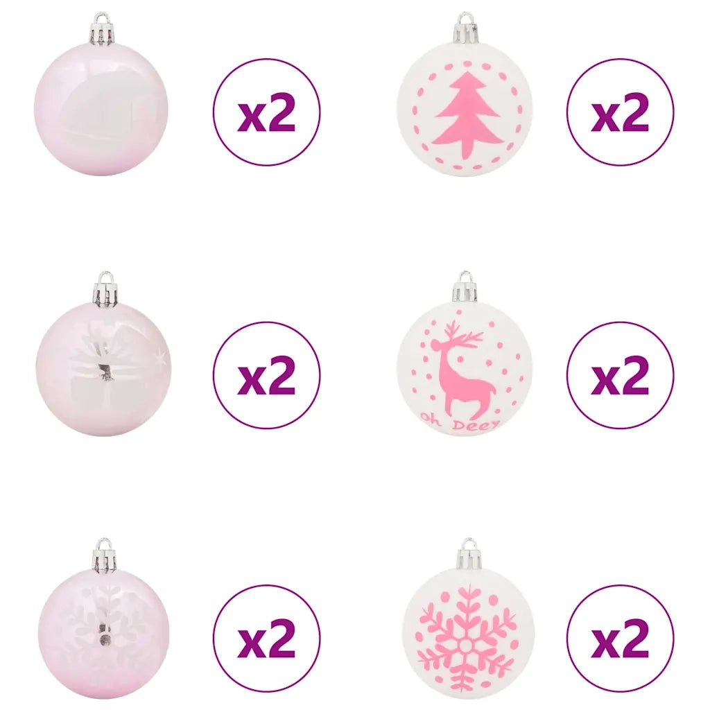 Set di Palle di Natale 40 pz Bianco e Rosa Plastica CFW9620158