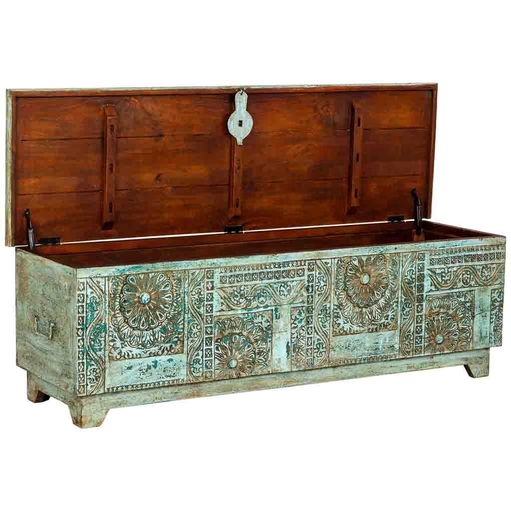 Bauletto artigianale in legno blu 150x45x46h cm