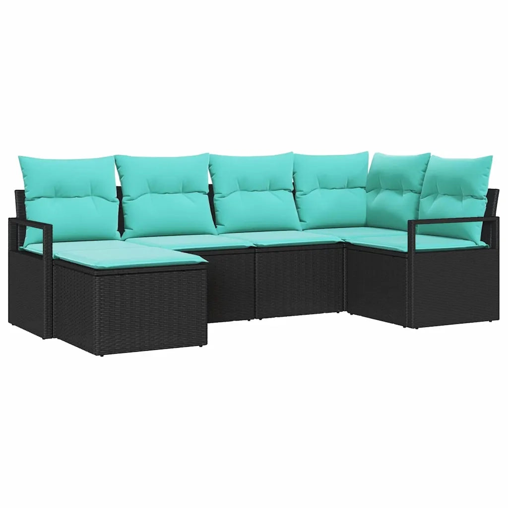 Set di divani con cuscino 6 pcs Nero polyrattan