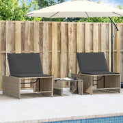 Lettini prendisole 2 pz con tavolo grigio in polyrattan 368424
