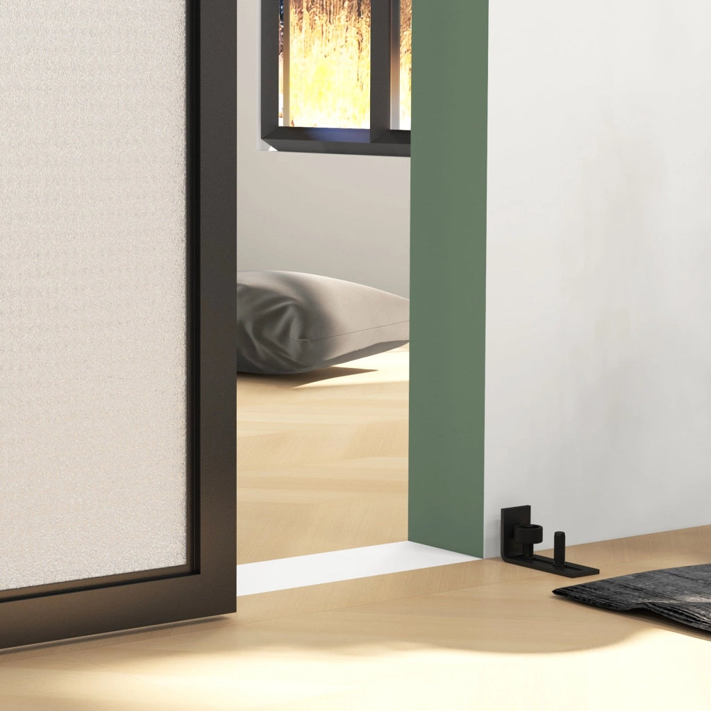 Kit Porta Scorrevole 90kg max Salvaspazio 244x0,5x4 cm in Acciaio al Carbonio con Accessori Nero