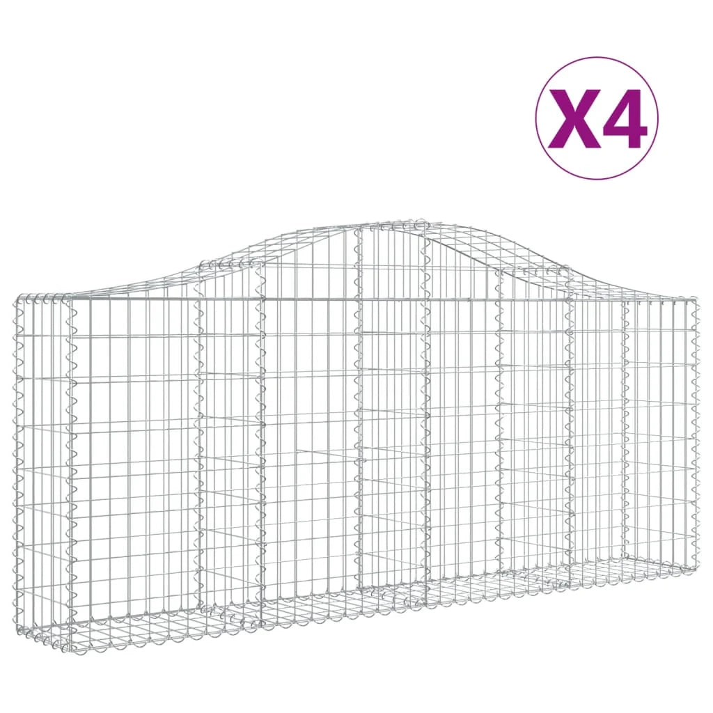 Set di 4 gabbioni ad arco per recinzione gabbia o muro di contenimento 200 x 30 x 80/100 cm ferro zincato argento 02_0041434