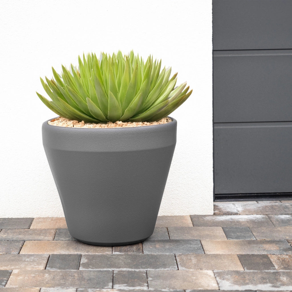 Vaso da fiori KADAX, grande, rotondo, per giardino e terrazzo, color antracite, 39 cm