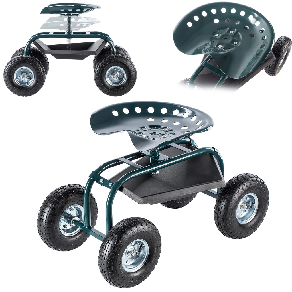 Sgabello da giardino KADAX con ruote, panca, sedile e vano portaoggetti, portata fino a 150 kg.